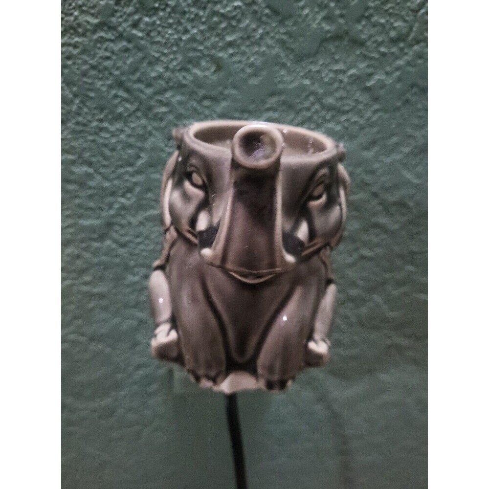 Elephant Plug In Wax Tart / Candle Warmer Ceramic Gray Set. Sitting Trunks Up